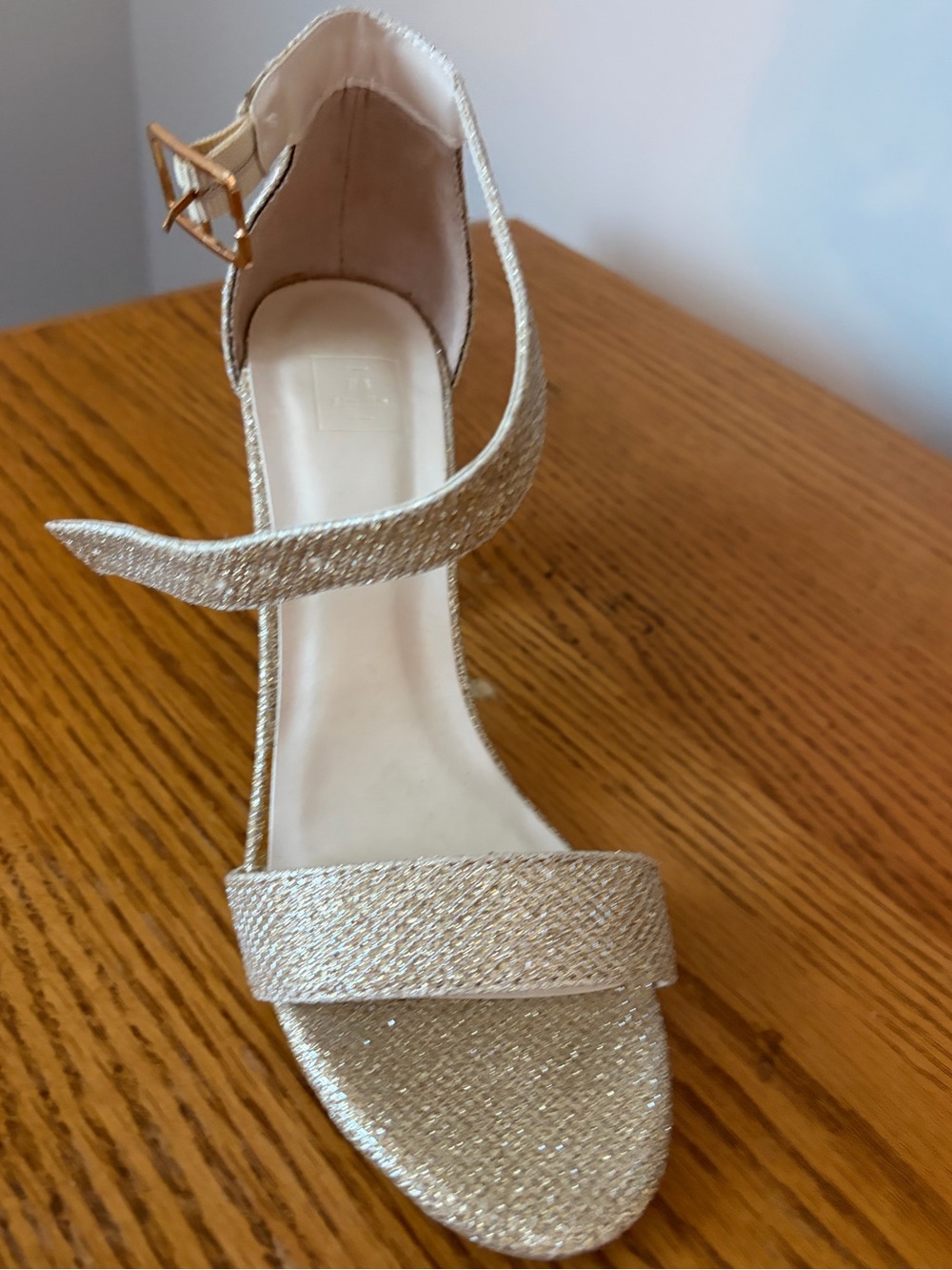 David's Bridal Gold Glitter Ankle-Strap Heels
